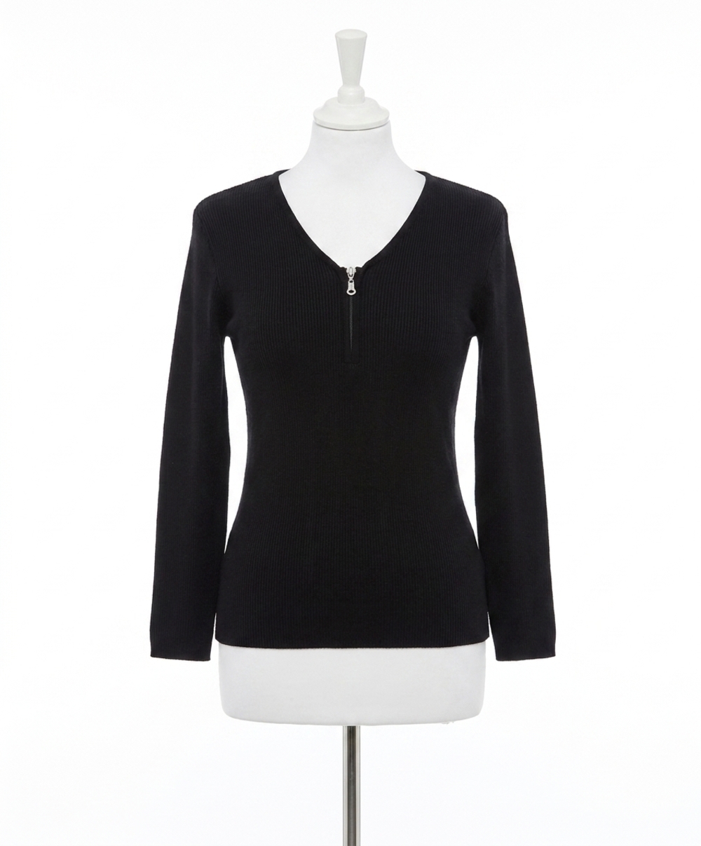 NEW ANGEL APPAREL zip v-neck top in black